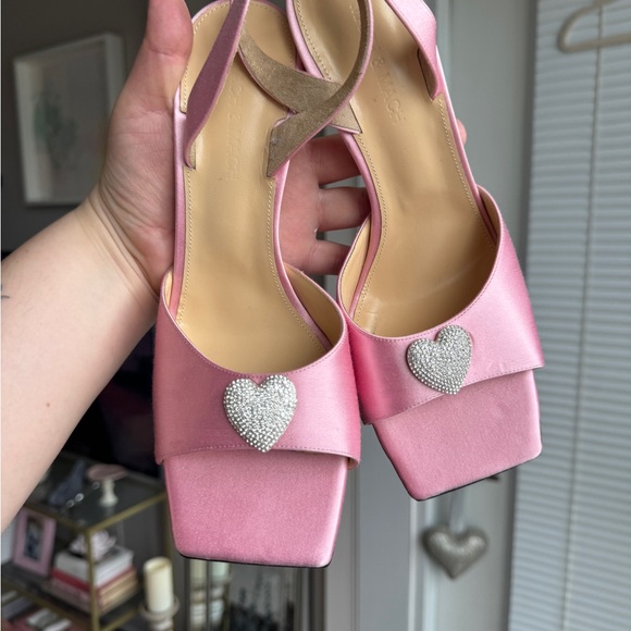 Mach & Mach Pink Crystal Heart Slingback Heel Sandals SZ 9.5/40 - Picture 3 of 5